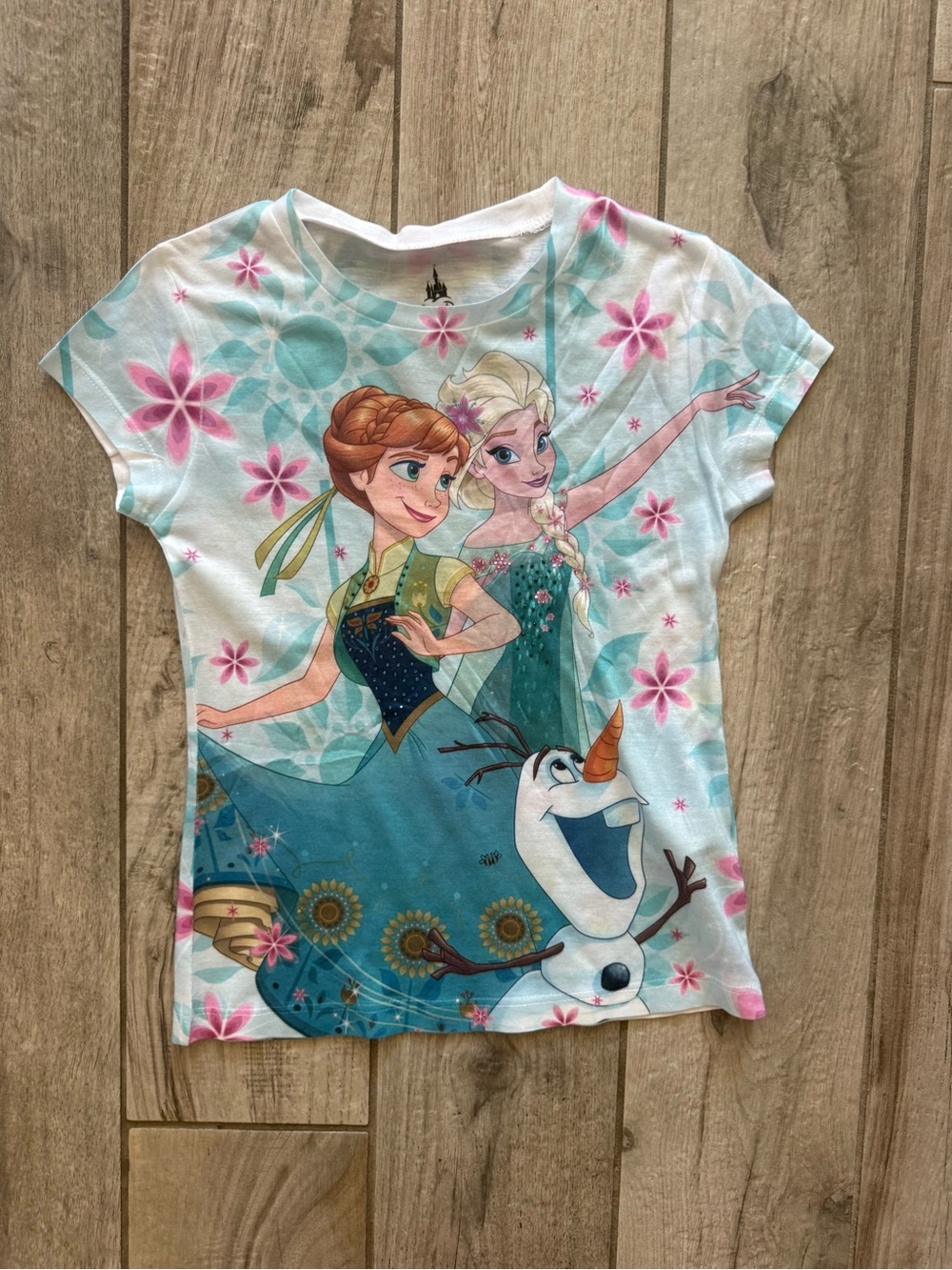 Disney Frozen Anna, Elsa & Olaf Short Sleeve Tee - Turquoise/Pink/White